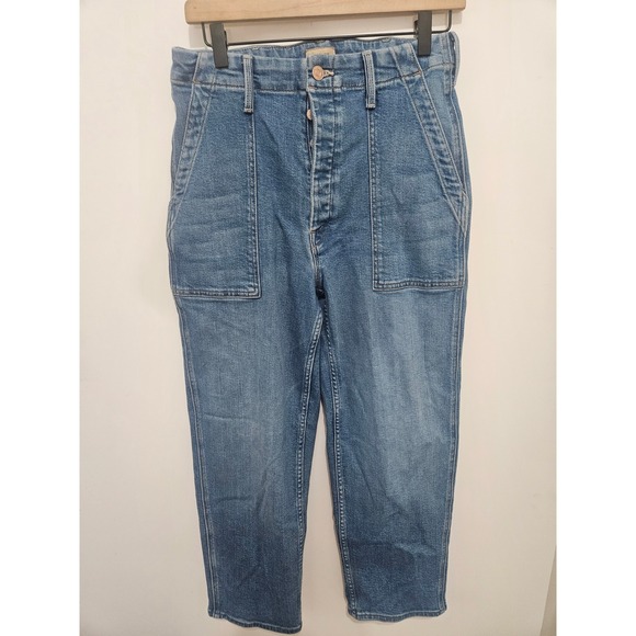 MOTHER Denim - Mother Denim High Rise Patch Pocket Straight Leg Jeans Size 27 Button Fly cargo